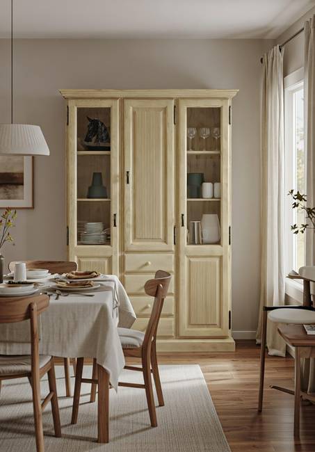 Vitrinenschrank II 153 x 217 x 42cm ohne Beleuchtung Beige