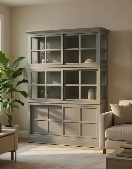 Vitrinenschrank 191 x 220 x 49cm Grau/Granit