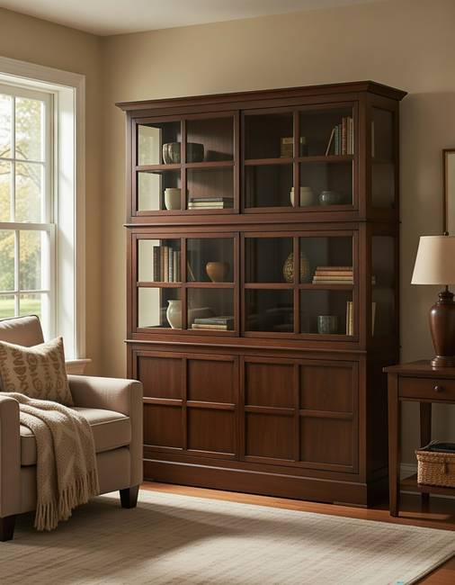 Vitrinenschrank 191 x 220 x 49cm Braun/Pinie Braun/Pinie Creme