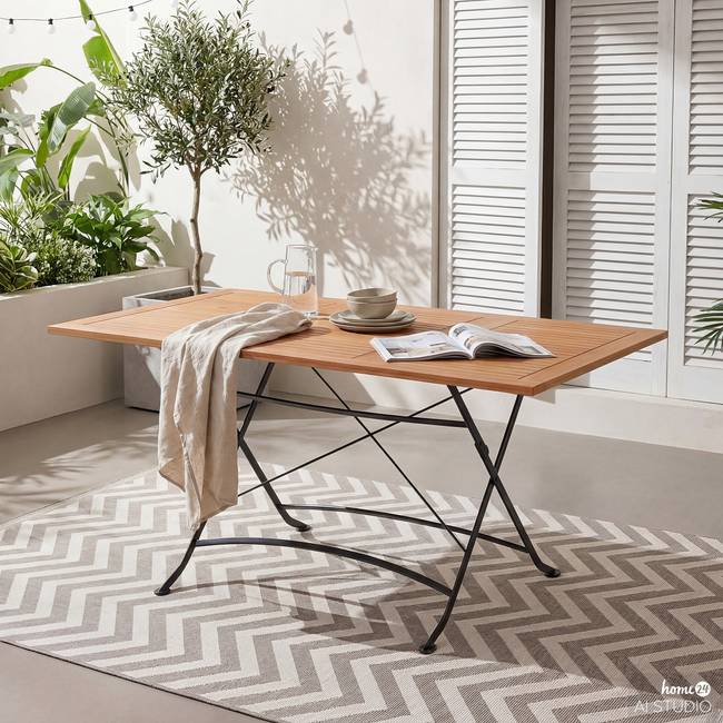 Garten-Ausziehtisch Tischplatte: Massivholz Akazie, geölt Gestell: Stahl, pulverbeschichtet 110 x 75 x 90cm Braun/Akazie Schwarz