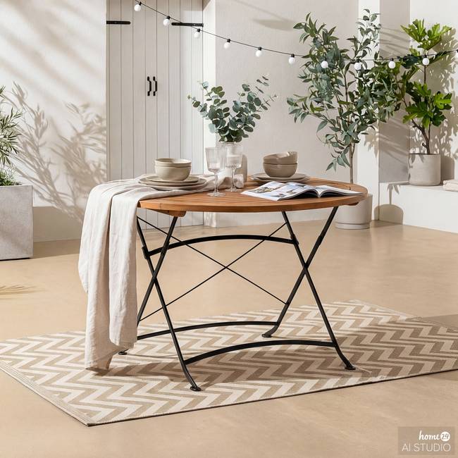 Gartentisch rund Tischplatte: Massivholz Akazie, geölt Gestell: Stahl, pulverbeschichtet 120 x 75 x 120cm Schwarz/Braun/Schwarz/Braun