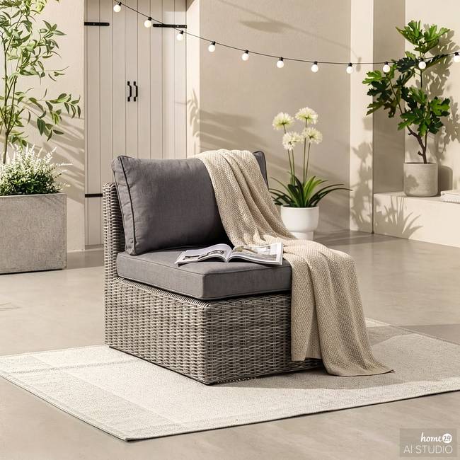 Loungesessel Voia aus rundem Polyrattan 70 x 68 x 83cm Schwarz/Grau