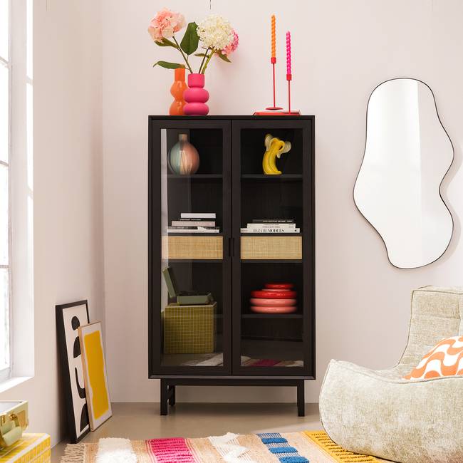 Vitrinenschrank KOBEE 90 x 160 x 40cm Schwarz