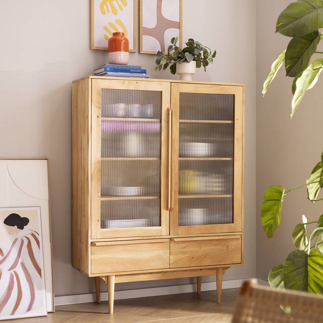 Massiver Vitrinenschrank 110 x 150 x 40cm Braun