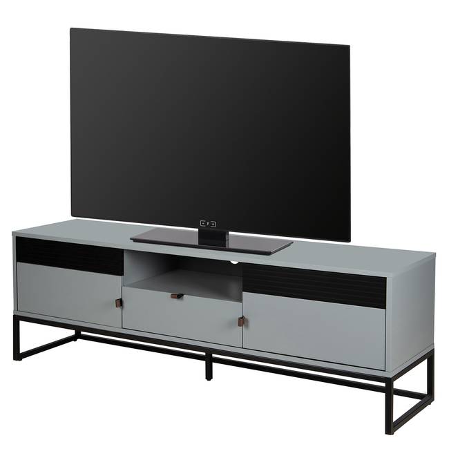 TV-Lowboard Front & Korpus: Spanplatte, lackiert Absetzung: MDF Mitteldichte Holzfaserplatte , lackiert Griff: Kunstleder Gestell: Metall,