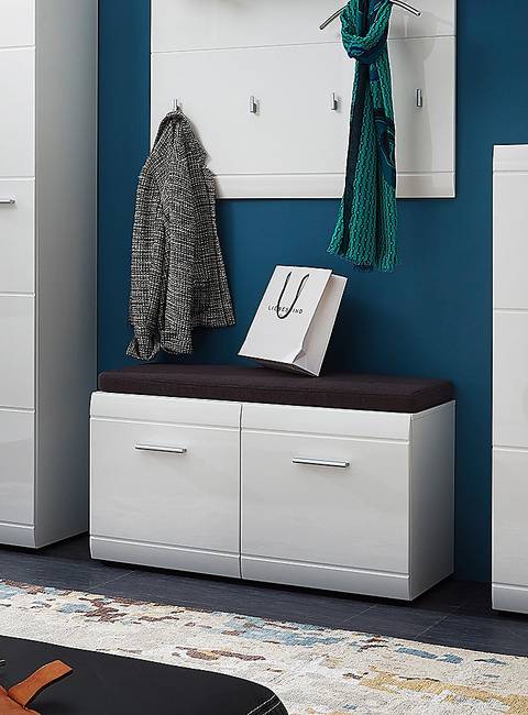 Garderobenbank mit Sitzkissen 96 x 57 x 39cm Weiß