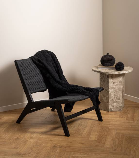 Loungesessel Lomita Schwarz/Matt Schwarz Sitzbezug: Papiergeflecht Beine: Massivholz Eiche, lackiert 64 x 72 x 79cm