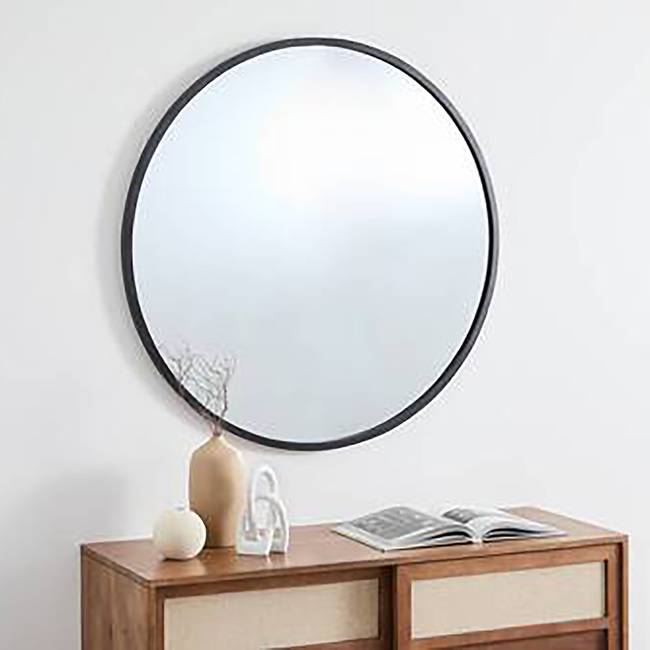 Spiegel Alildo - rund Ø 100cm Schwarz Eisen, pulverbeschichtet 100 x 100 x 1cm