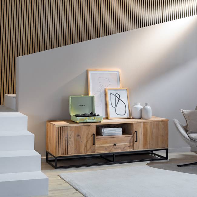 Massives TV-Lowboard TEPAH Front & Korpus: Massivholz Akazie, lackiert Gestell: Metall, lackiert Braun 160 x 55 x 40cm
