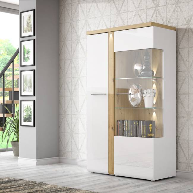 Beleuchteter Vitrinenschrank 99 x 164 x 43cm Braun/Weiß