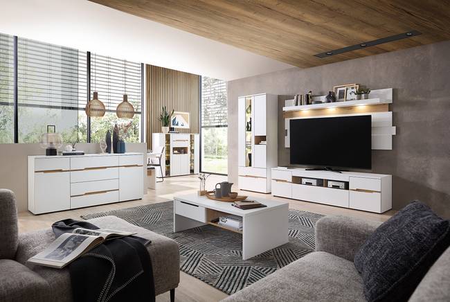 Beleuchteter Vitrinenschrank Moosic 75 x 197 x 38cm Weiß/Weiß