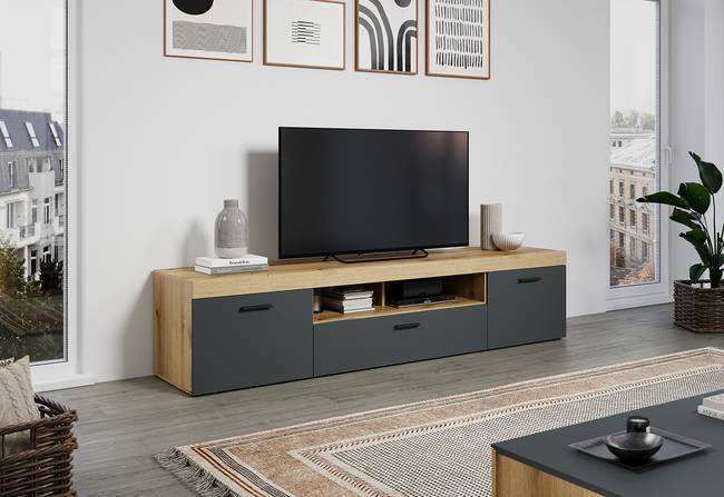 TV-Lowboard Spanplatte, beschichtet Braun/Grau 230 x 52 x 52cm