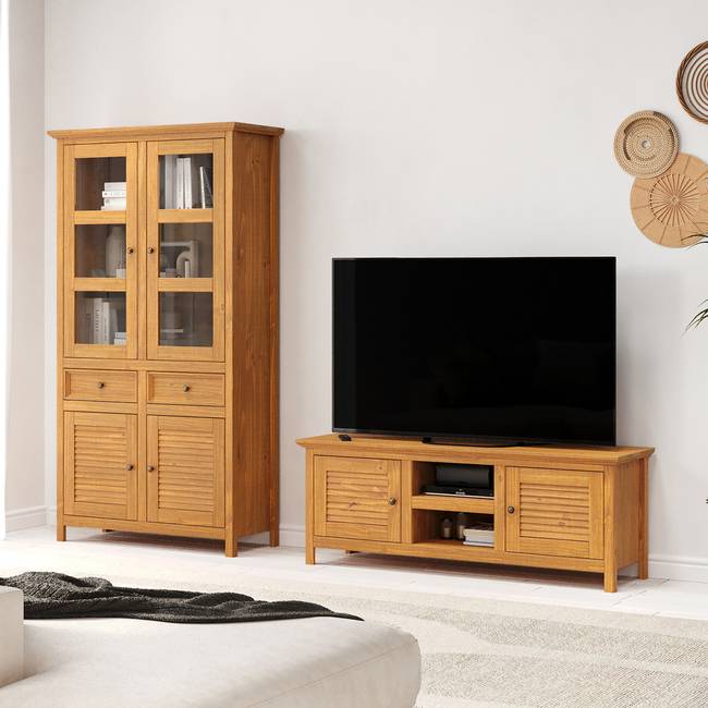 Massives TV-Lowboard 150 cm Massivholz Kiefer, gewachst Braun/Kiefer 150 x 55 x 42cm