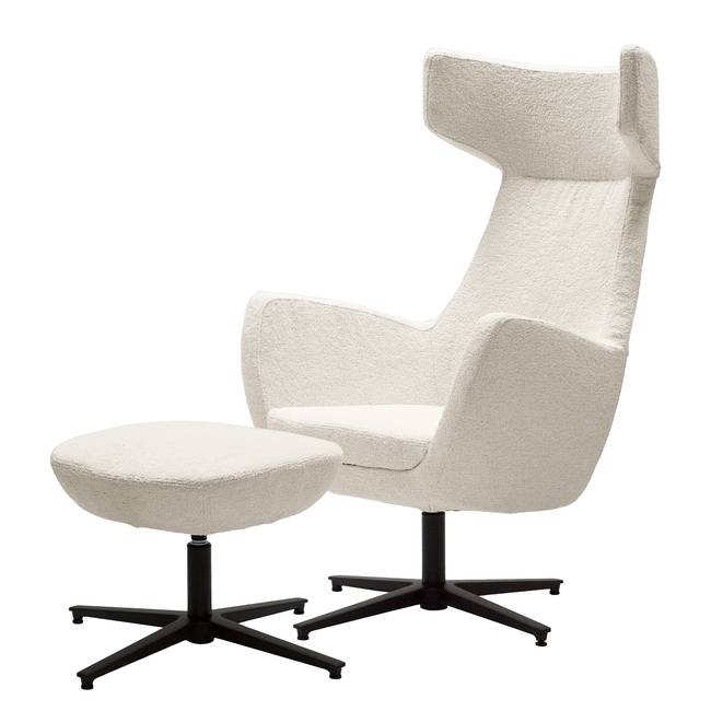 Loungesessel LUZO Weiß Bouclé Stoff Bodil 76 x 117 x 74cm