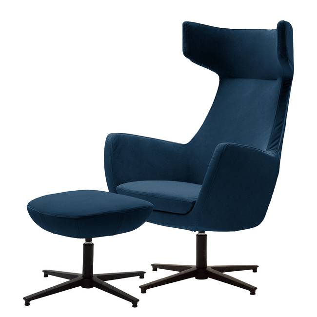 Loungesessel LUZO Blau Samt Vaia 76 x 117 x 74cm