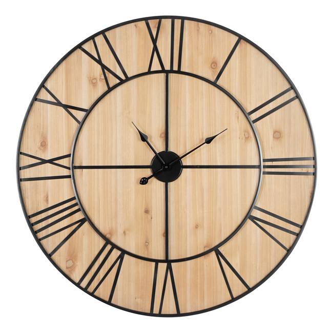 Wanduhr Blindman Eisen, pulverbeschichtet / MDF Mitteldichte Holzfaserplatte , beschichtet Ø 96cm Schwarz/Schwarz/Eiche Dekor