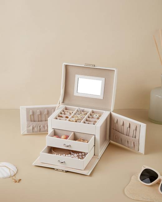 Schmuckkasten Bonalde Typ B 18 x 12 x 14cm Weiß/Weiß