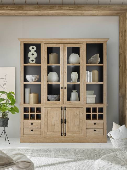 Vitrinenschrank - 193 cm 193 x 214 x 42cm Braun/Beige