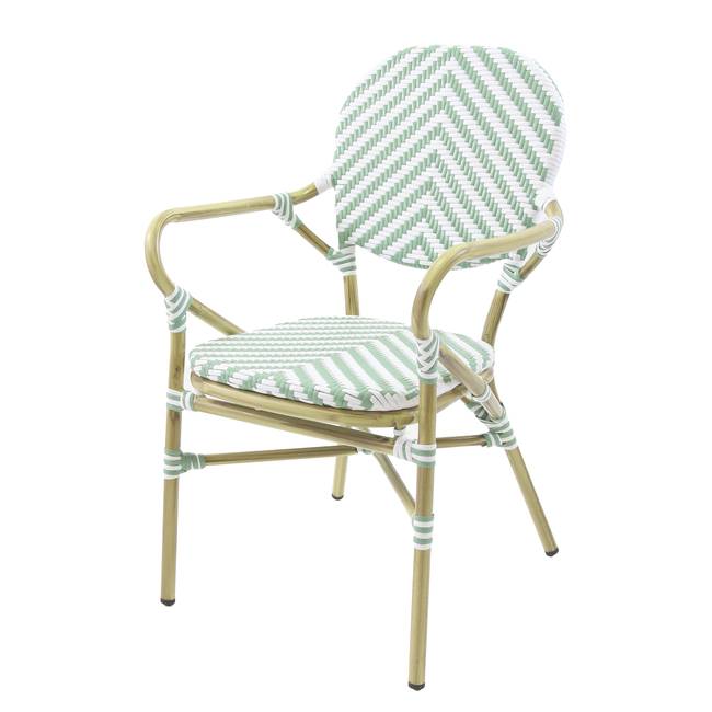 Stapelstuhl Lardin mit Armlehnen Sitzfläche & Rückenlehne: Polyrattan Gestell: Aluminium, pulverbeschichtet Grün/Beige/Weiß/Mintgrün 56 x 89 x