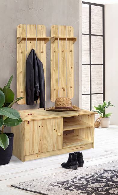 Massive Garderobenbank Bekhorn 91 x 48 x 38cm Braun