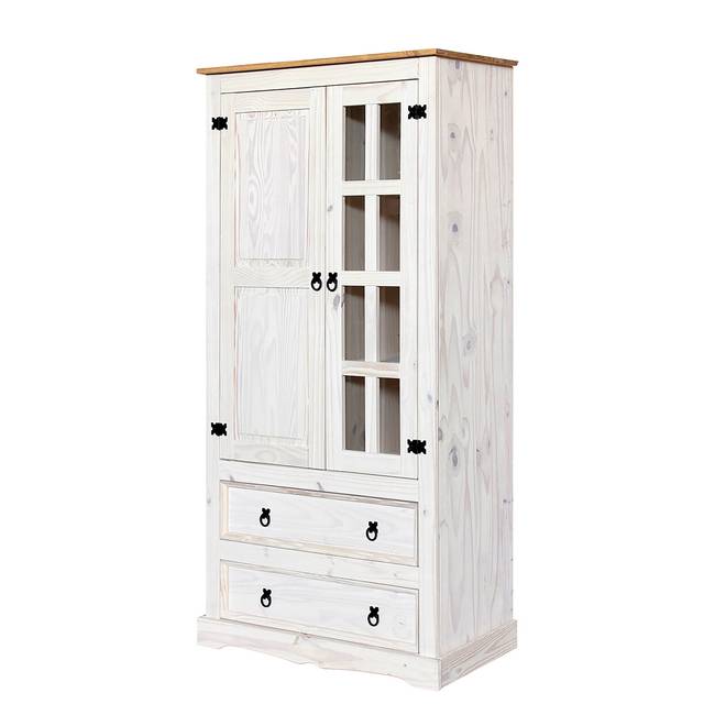 Massiver Vitrinenschrank 100 x 190 x 41cm Weiß