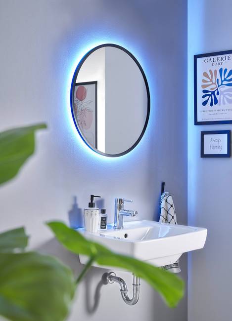 Badspiegel Rewin Rund 60 cm 60 x 60 x 5cm Schwarz Front: Spiegelglas Rahmen: Metall/Kunststoff 60 x 60 x 5cm mit Beleuchtung