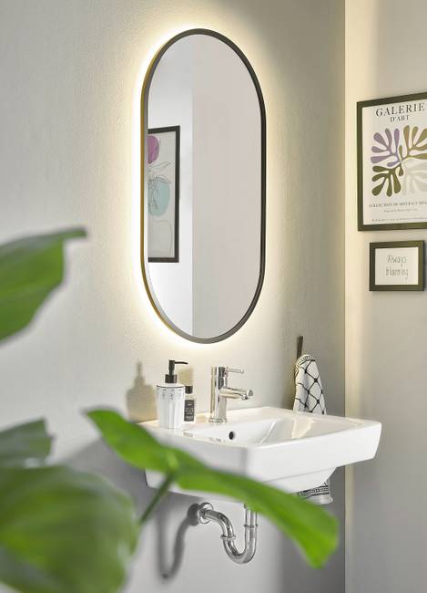 Beleuchteter Spiegel Rewin Oval 50 x 90 x 5cm Schwarz Front: Spiegelglas Rahmen: Metall/Kunststoff 50 x 90 x 5cm