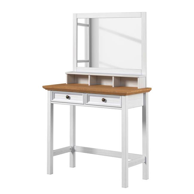 Massiver Schminktisch 90 x 144 x 40cm Weiß/Kiefer Weiß
