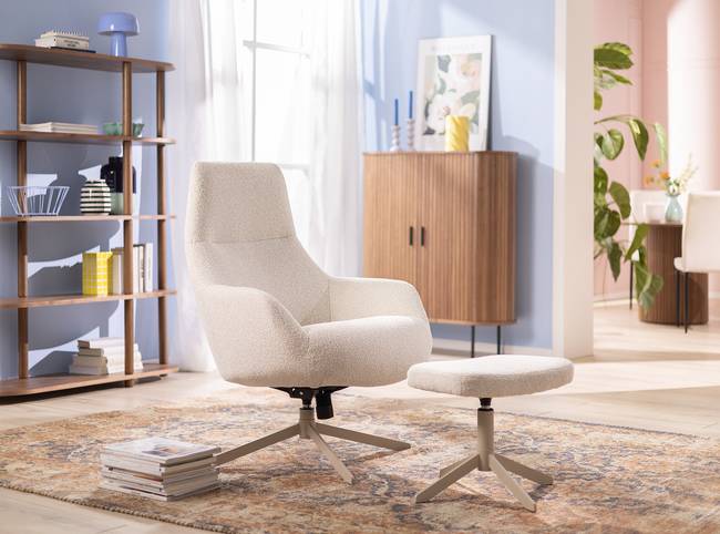 Loungesessel mit Hocker Beige Strukturstoff Libia Beige 76 x 100 x 81cm