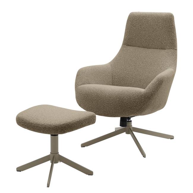 Loungesessel mit Hocker Beige Strukturstoff Libia Beige 76 x 100 x 81cm