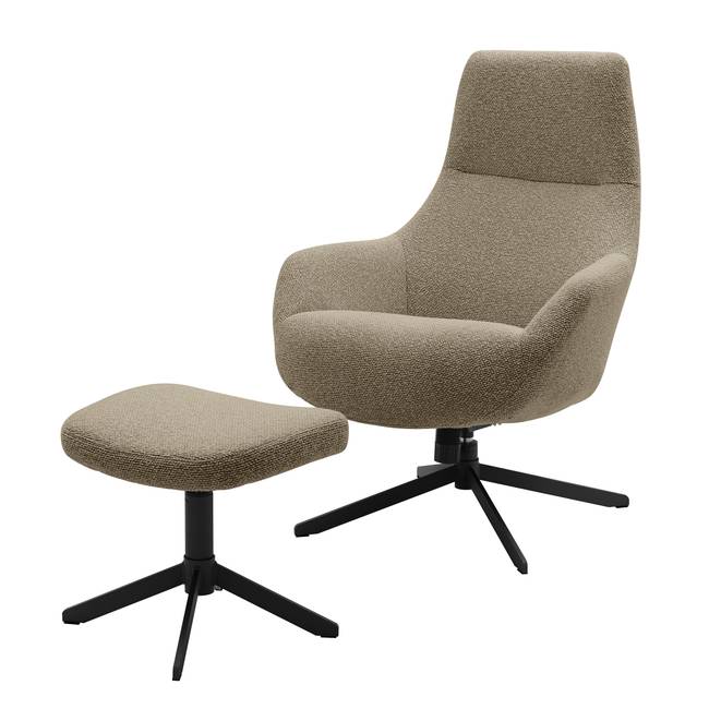 Loungesessel mit Hocker Schwarz Strukturstoff Libia Schwarz 76 x 100 x 81cm