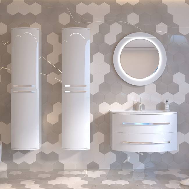 Beleuchteter Spiegel Stunkard rund Ø 80cm Weiß/Hochglanz Weiß Spanplatte, beschichtet 80 x 80 x 5cm