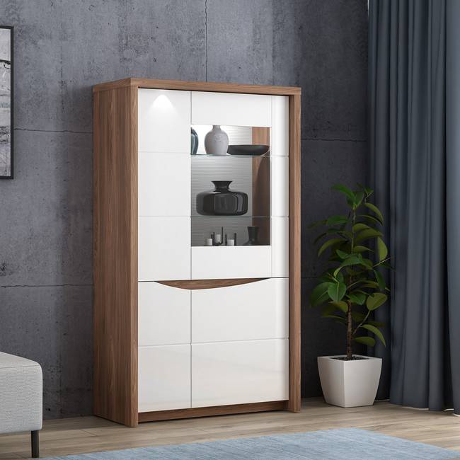 Beleuchteter Vitrinenschrank 159cm Braun/Weiß