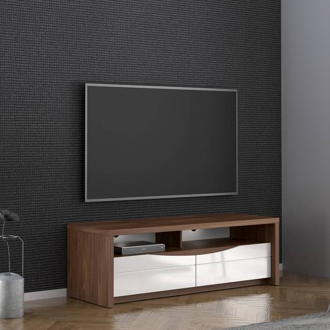 TV-Lowboard Spanplatte, foliert Braun/Weiß/Eiche Dunkel Dekor 148 x 49 x 53cm