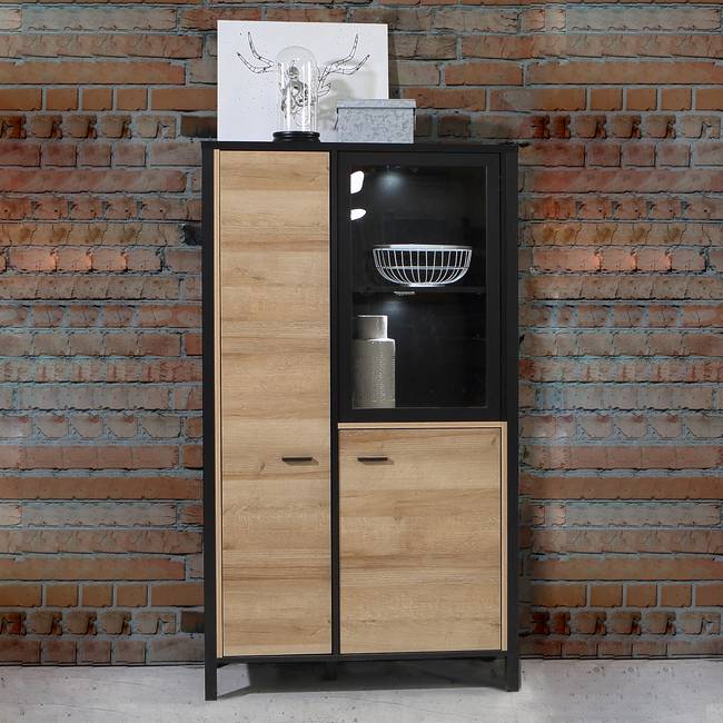 Vitrinenschrank mit 1 Glastür 86 x 152 x 40cm Schwarz/Braun
