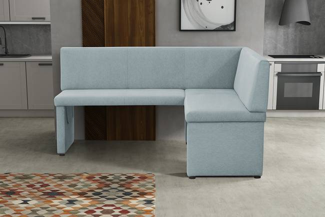 Küchensofa 166 x 87 x 146cm Blau Ausrichtung rechts Samt Cassie: Blau-Weiß