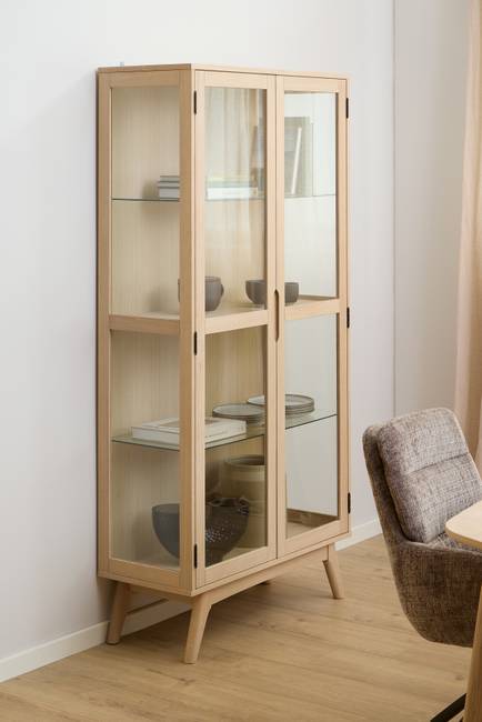 Furnierter Vitrinenschrank Meja 94 x 192 x 60cm Braun/Beige