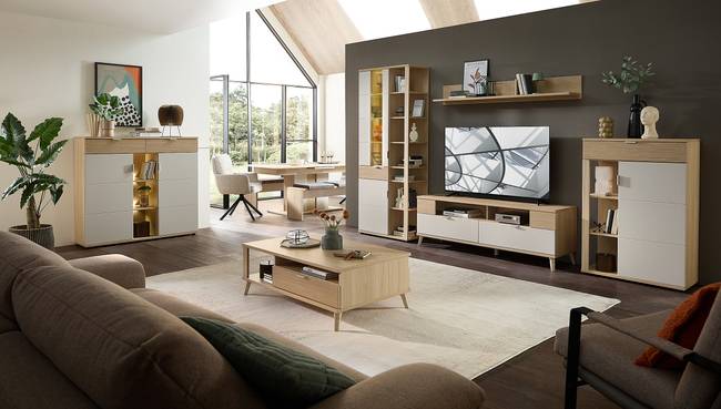 Beleuchteter Vitrinenschrank 80 x 202 x 38cm Beige