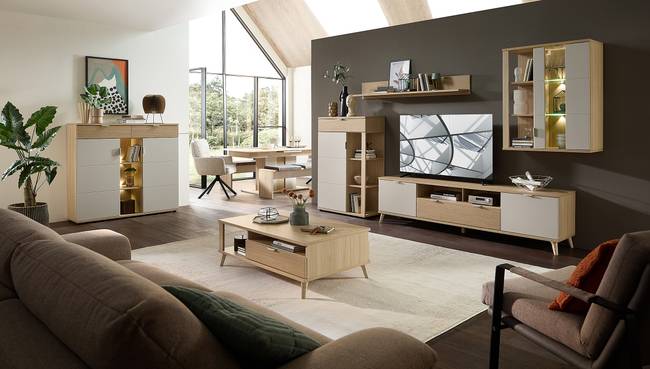 TV-Lowboard - 210 cm MDF Mitteldichte Holzfaserplatte , foliert Beige 210 x 56 x 44cm