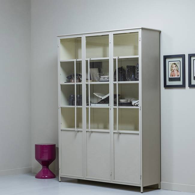 Vitrinenschrank 140cm Weiß/Sandgrau