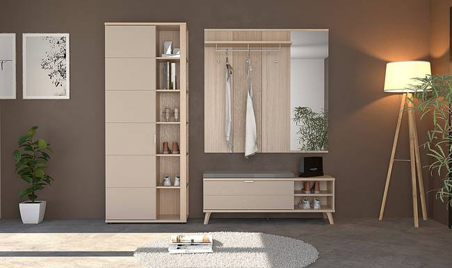 Garderobenbank mit Fächern 130 x 51 x 38cm Beige