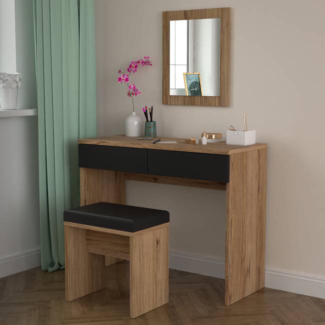 Schminktisch 100 x 144 x 41cm Schwarz/Braun