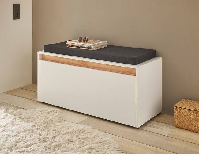 Garderobenbank mit Sitzkissen 100 x 50 x 40cm Weiß/Weiß