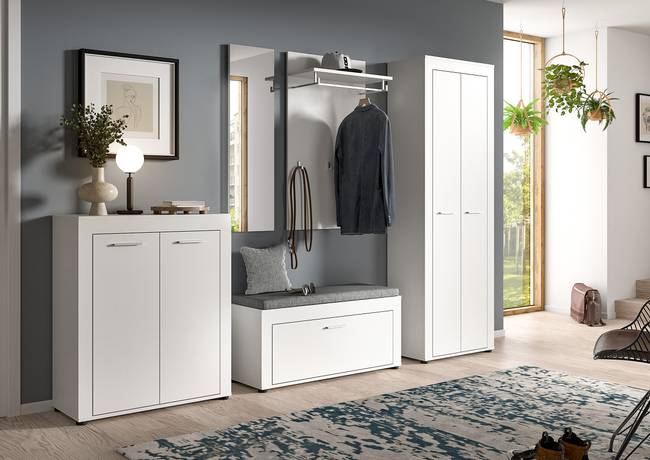 Garderobenbank mit Sitzkissen 100 x 44 x 35cm Weiß/Weiß