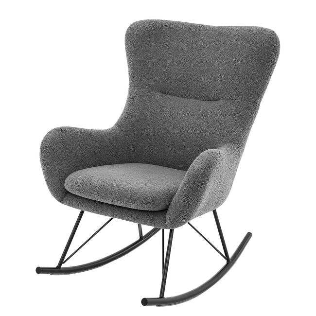 Schaukelsessel mit Metallkufe Schwarz/Grau/Anthrazit Teddystoff 75 x 97 x 82cm