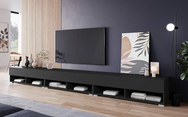 Beleuchtetes TV-Lowboard Mizzau - 300 cm Spanplatte, beschichtet Schwarz/Schwarz 300 x 30 x 31cm