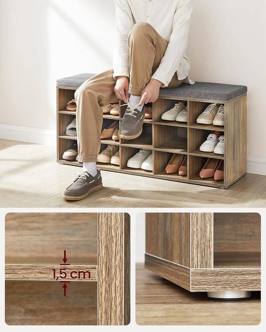 Schuhbank Typ A 105 x 48 x 30cm Braun/Eiche Dekor