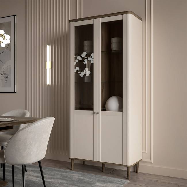 Vitrinenschrank 90 x 201 x 41cm Braun/Beige