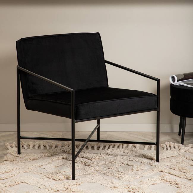 Loungesessel Rakel Schwarz/Schwarz Samt 65 x 78 x 72cm
