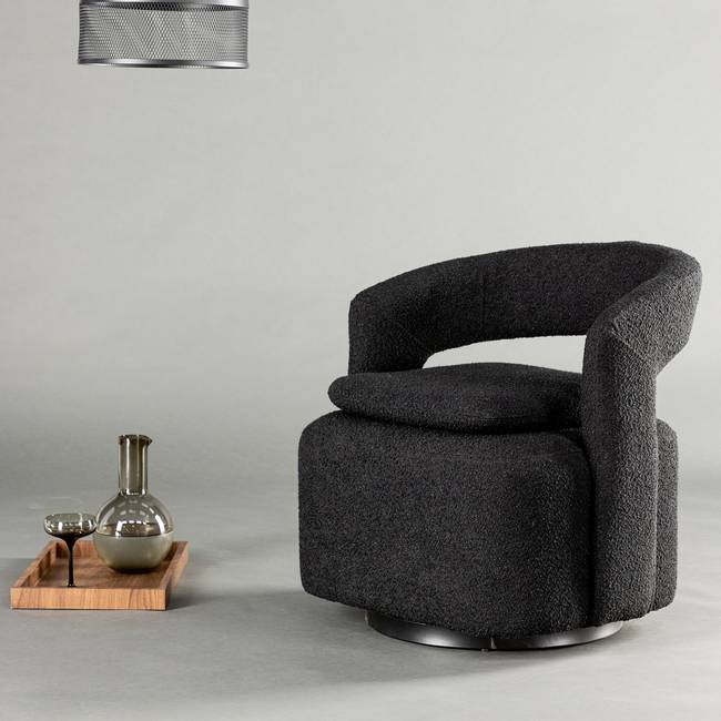 Loungesessel Laurel Schwarz/Schwarz Bouclé 69 x 75 x 72cm